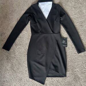 Chic Black Long Sleeve Wrap Dress